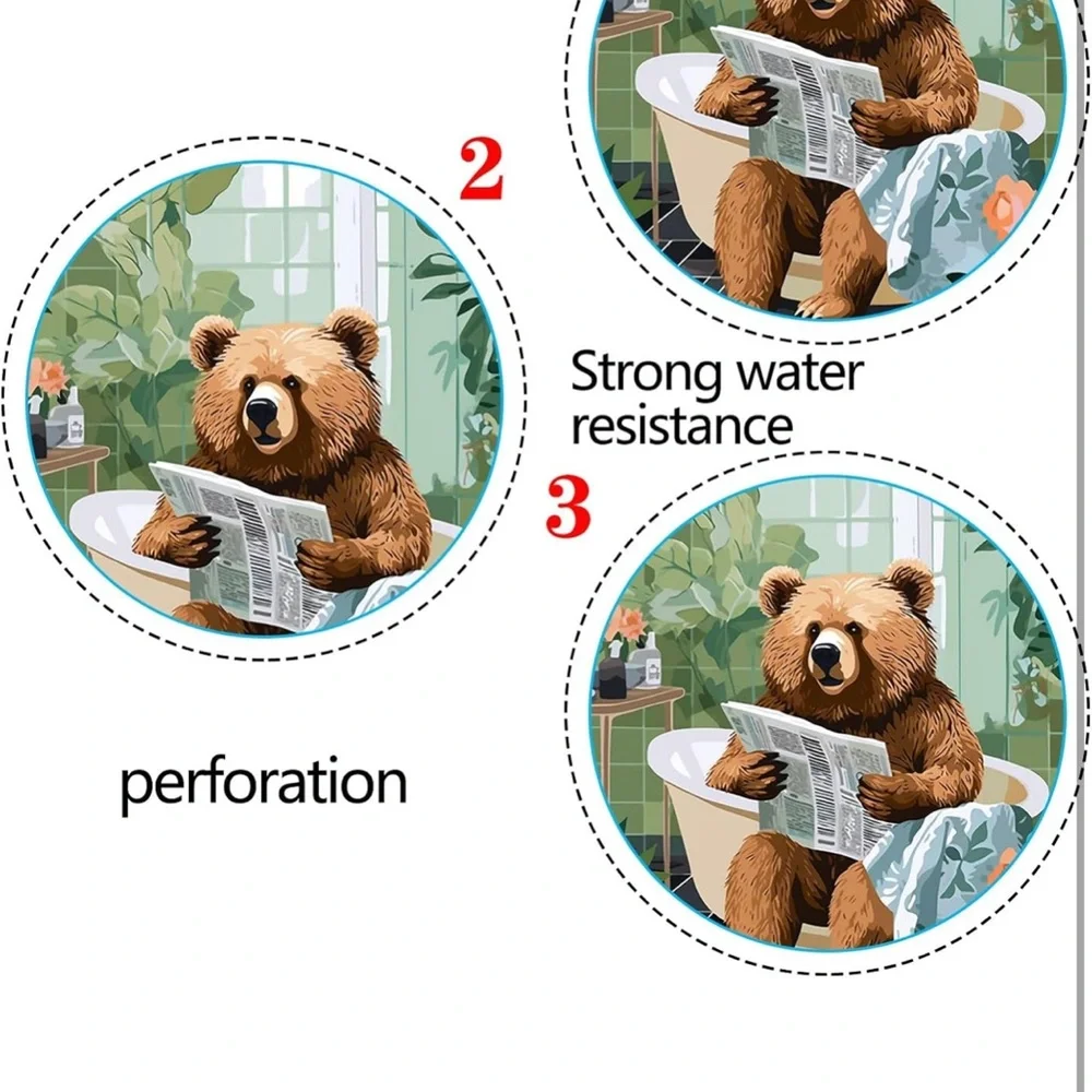 Bear Print Shower Curtain - Green and Brown